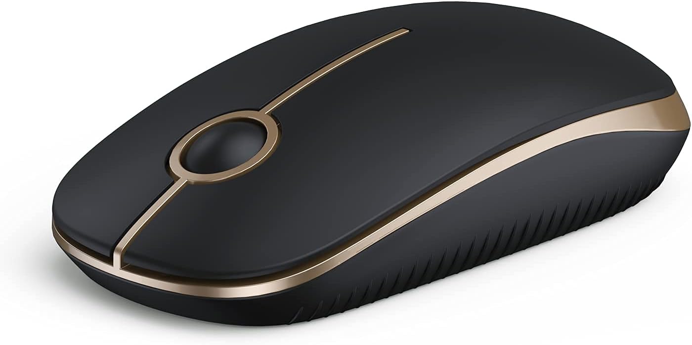 Wireless Mouse, 2.4G Slim Portable Computer Mouse with Nano Receiver Quiet Silent Optical Laptop Mouse for Notebook, PC, Laptop, Computer-Black and Gold