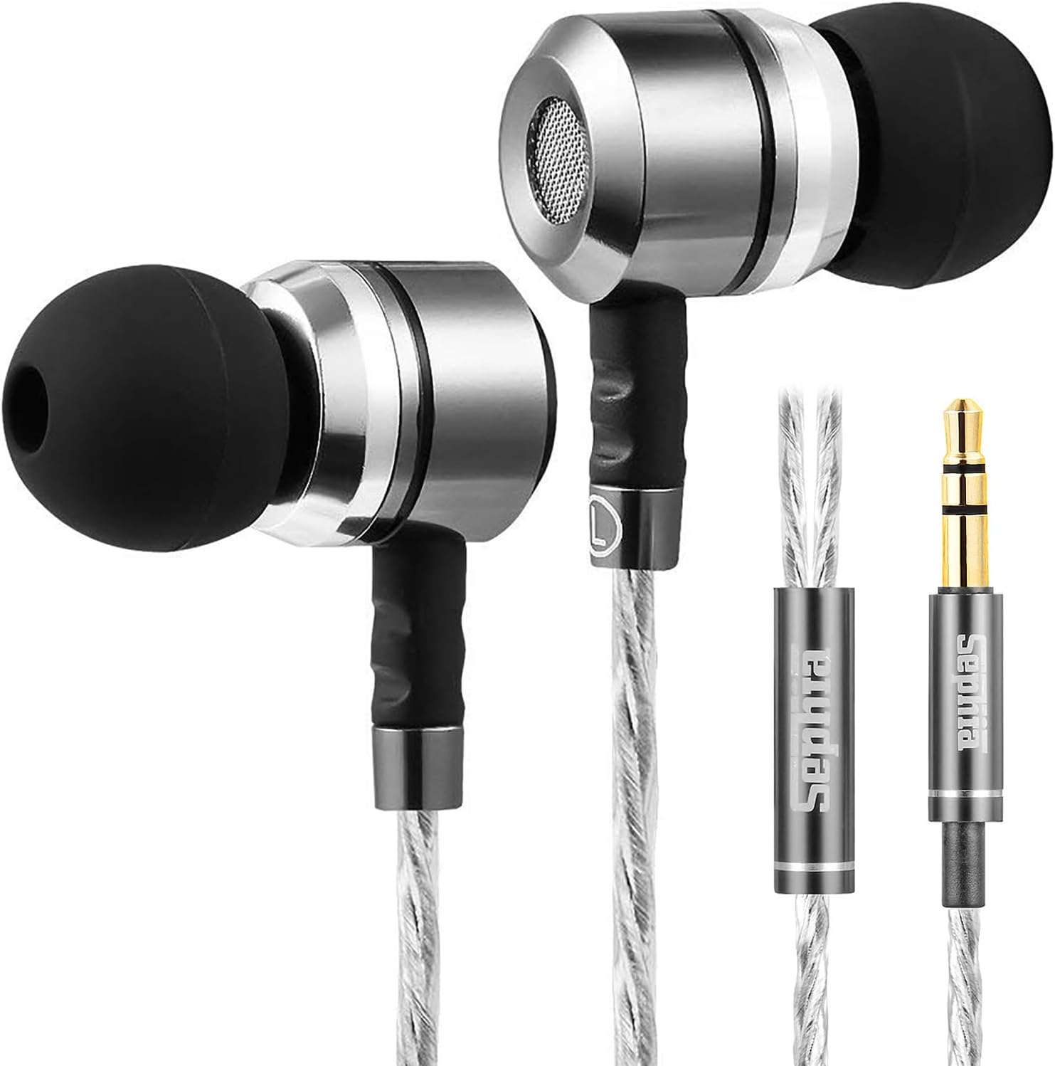 Earbuds – HD Bass Driven Audio, Lightweight Aluminum in Ear Headphone, S/M/L Ear Bud Tips, Earphone Case, 3.5mm Tangle-Free Cord – for Music, Podcasts, and More (Without Mic)