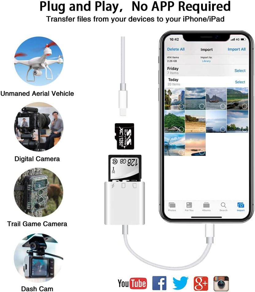 SD Card Reader for iPhone iPad,Micro SD Card Reader Memory Card Reader Plug and Play Trail Camera Viewer SD Card Adapter,Simultaneous Charging and Card Reading Micro SD Card Adapter