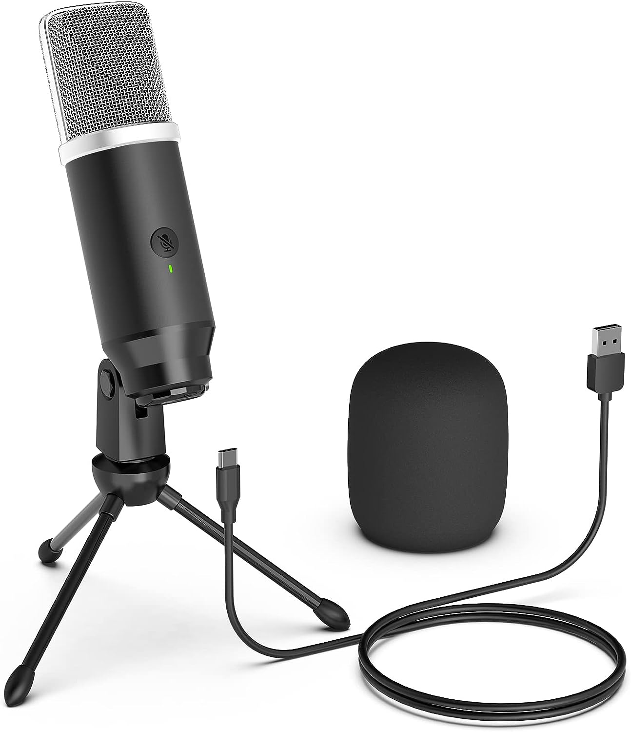 Condenser Microphone USB Microphone with Tripod for Streaming, Podcast Vocal Recording Gaming Conference Computer Microphone (Silver)