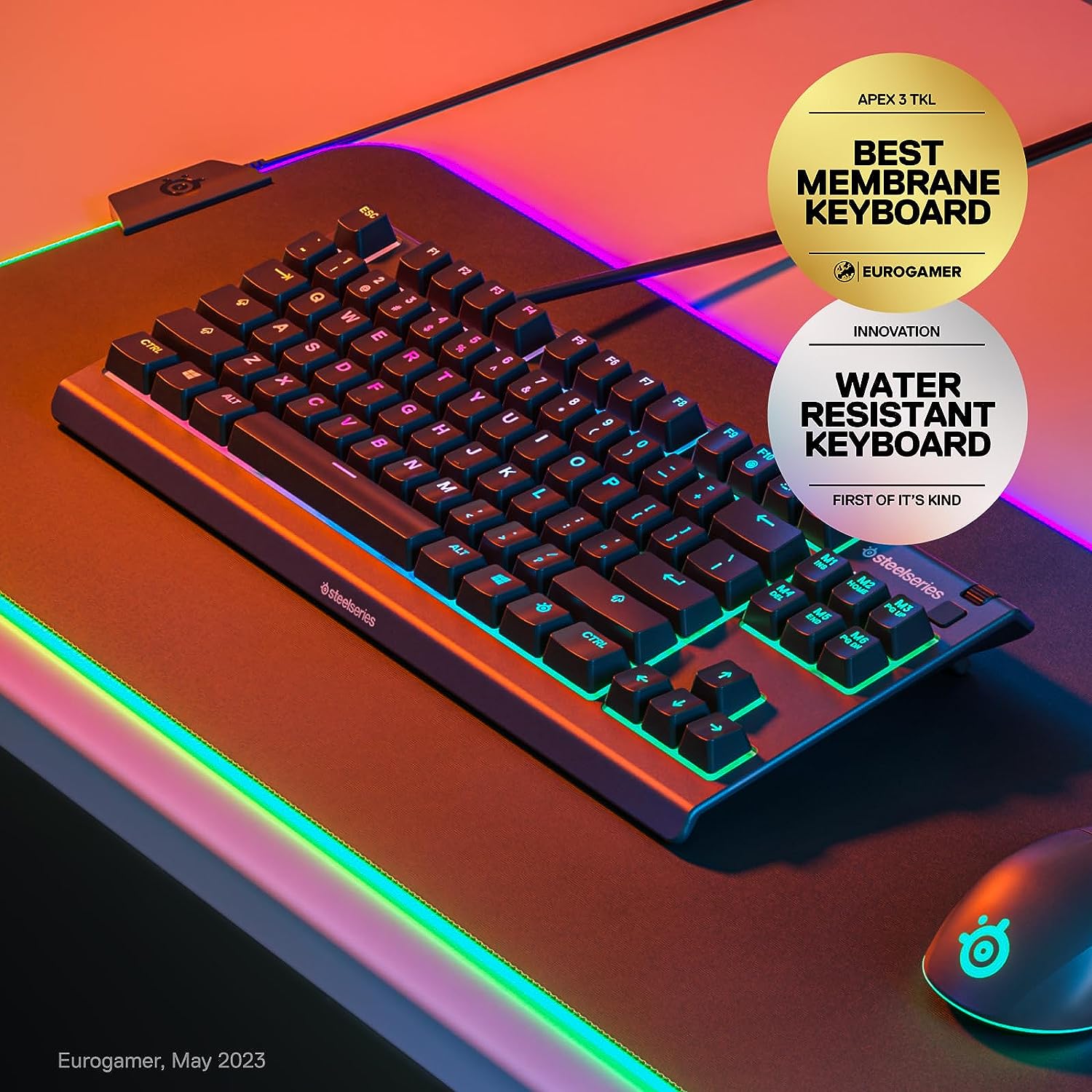 3 TKL RGB Gaming Keyboard – Tenkeyless Compact Form Factor – 8-Zone RGB Illumination – IP32 Water & Dust Resistant – Whisper Quiet Gaming Switch – Gaming Grade Anti-Ghosting,Black