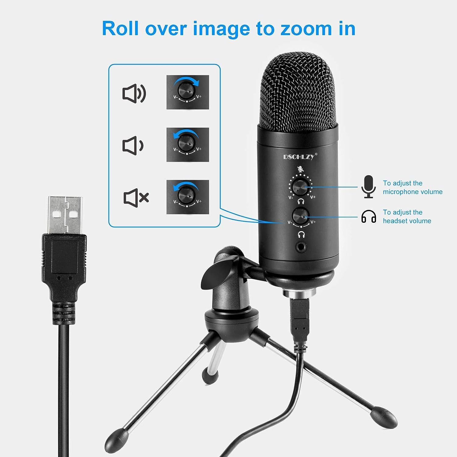 USB Condenser Microphone Podcast PC Microphone: Vocal Recording Streaming Mic Studio Professional Zero Latency Monitoring Kit for Singing Skype Gaming Voice YouTube with Tripod Stand