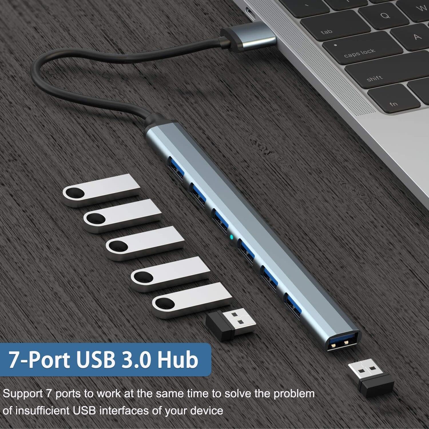 USB Hub 3.0 with 7 Ports, Aluminium USB 3.0 Hub USB Splitter USB Extender for for Laptop, PC, MacBook, Mac Pro, Mac Mini, iMac, Surface Pro and More